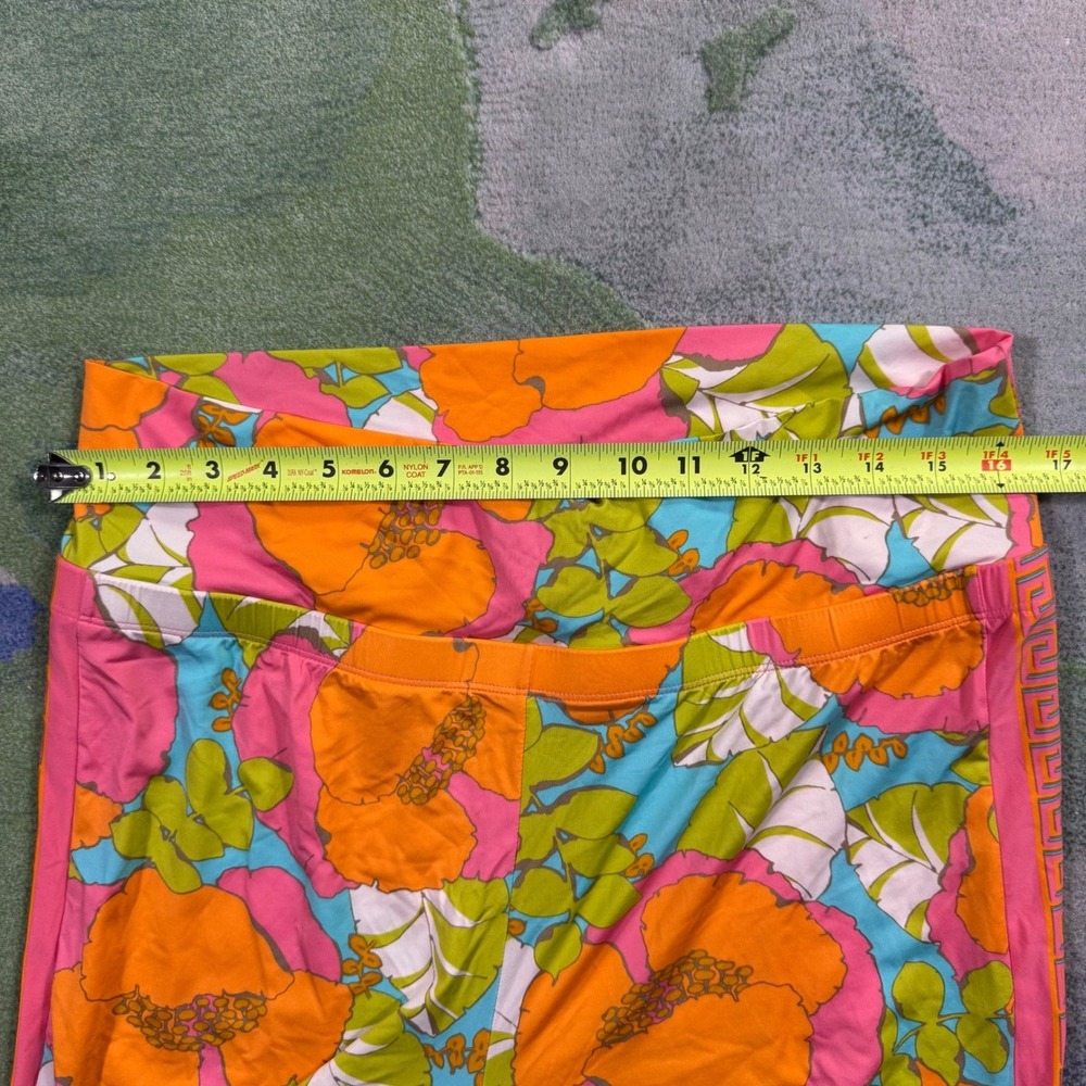 Trina Turk Floral Wide Leg Lounge Pants Orange Pink Greek Key Stripe XL - Picture 9 of 9